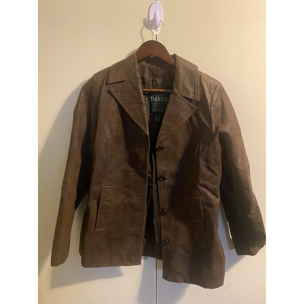 Vintage Danier Canada Brown Genuine Leather Blazer Jacket Button Size 4-6